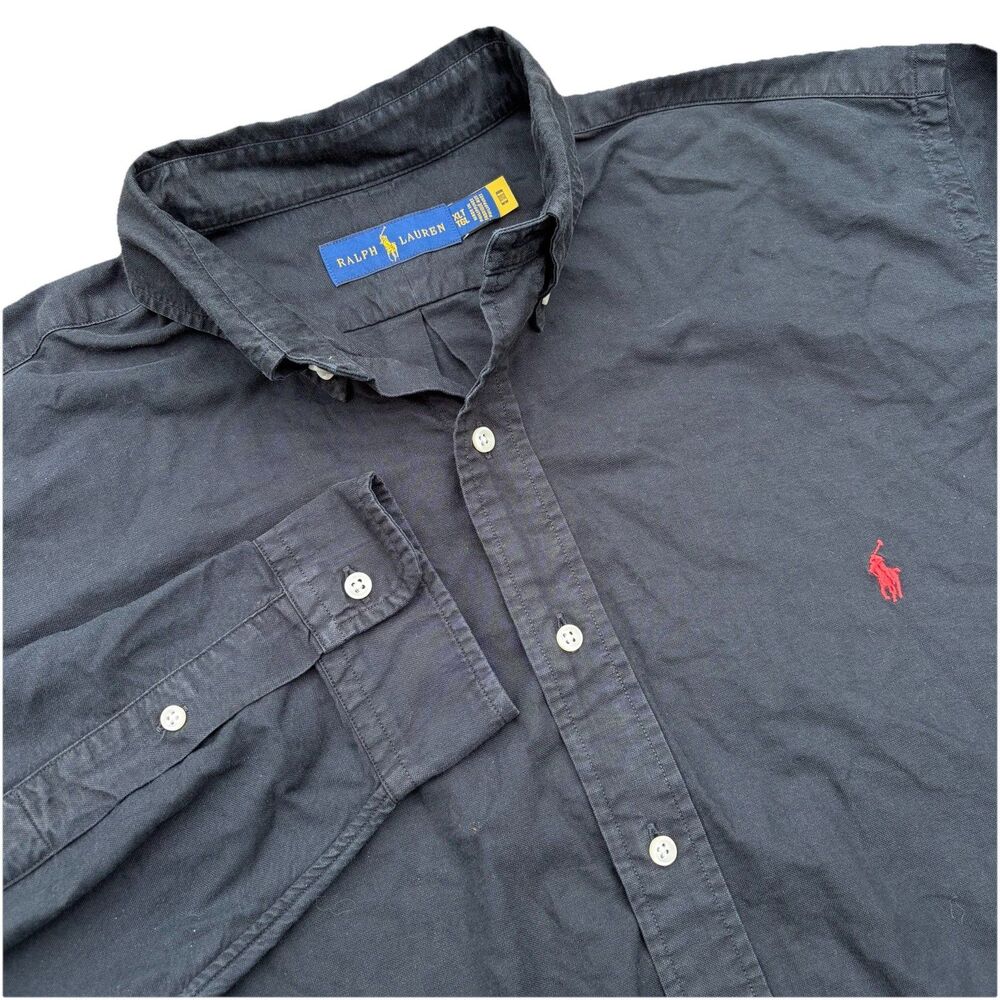 Ralph Lauren Shirt Mens XLTall Black Long Sleeve Button Down Casual Red Pony